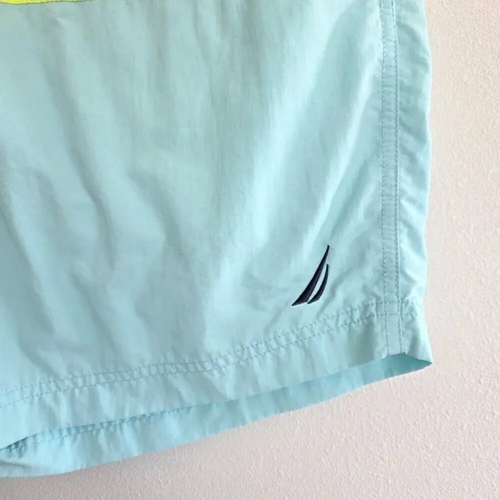 Nautica Neon Color Block Swim Shorts 90s Retro Pink Yellow Blue Board Shorts